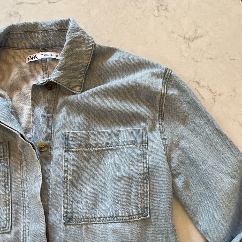 Zara ๐ Denim Oversized Cargo Shirt Jacket with Belt Size M - Picture 8 of 12